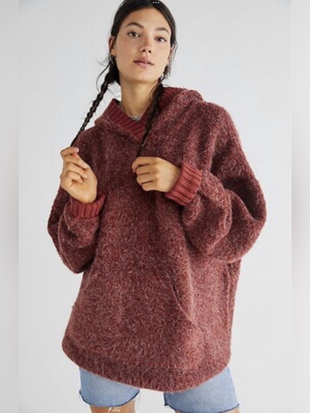 Free People Mila Hoodie Oversized Sweater Size XS in Cherry Mahogany